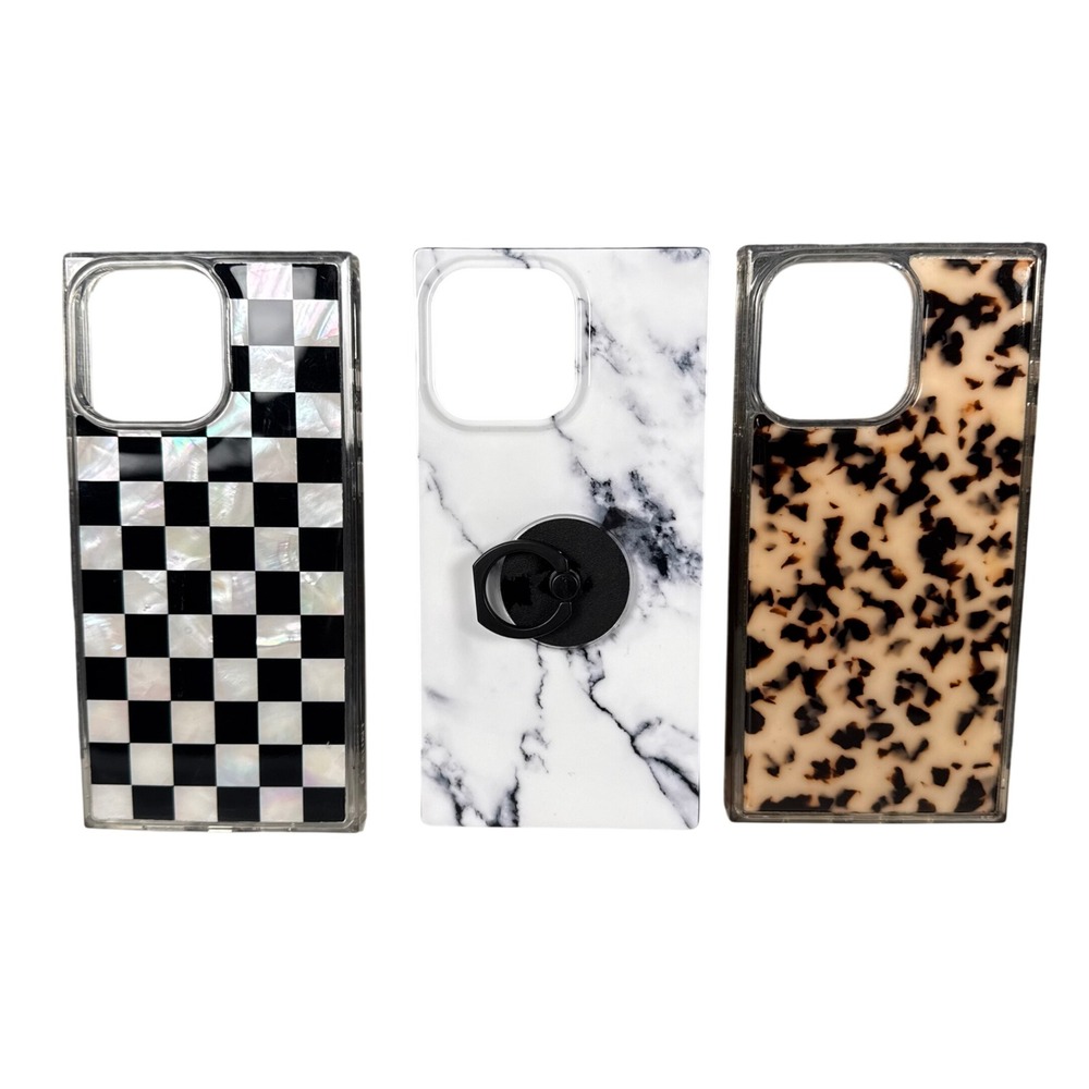Flaunt Square iPhone Case Bundle Marble Tortoise‎ Checkered 3 Pack 16 Pro +F14Q